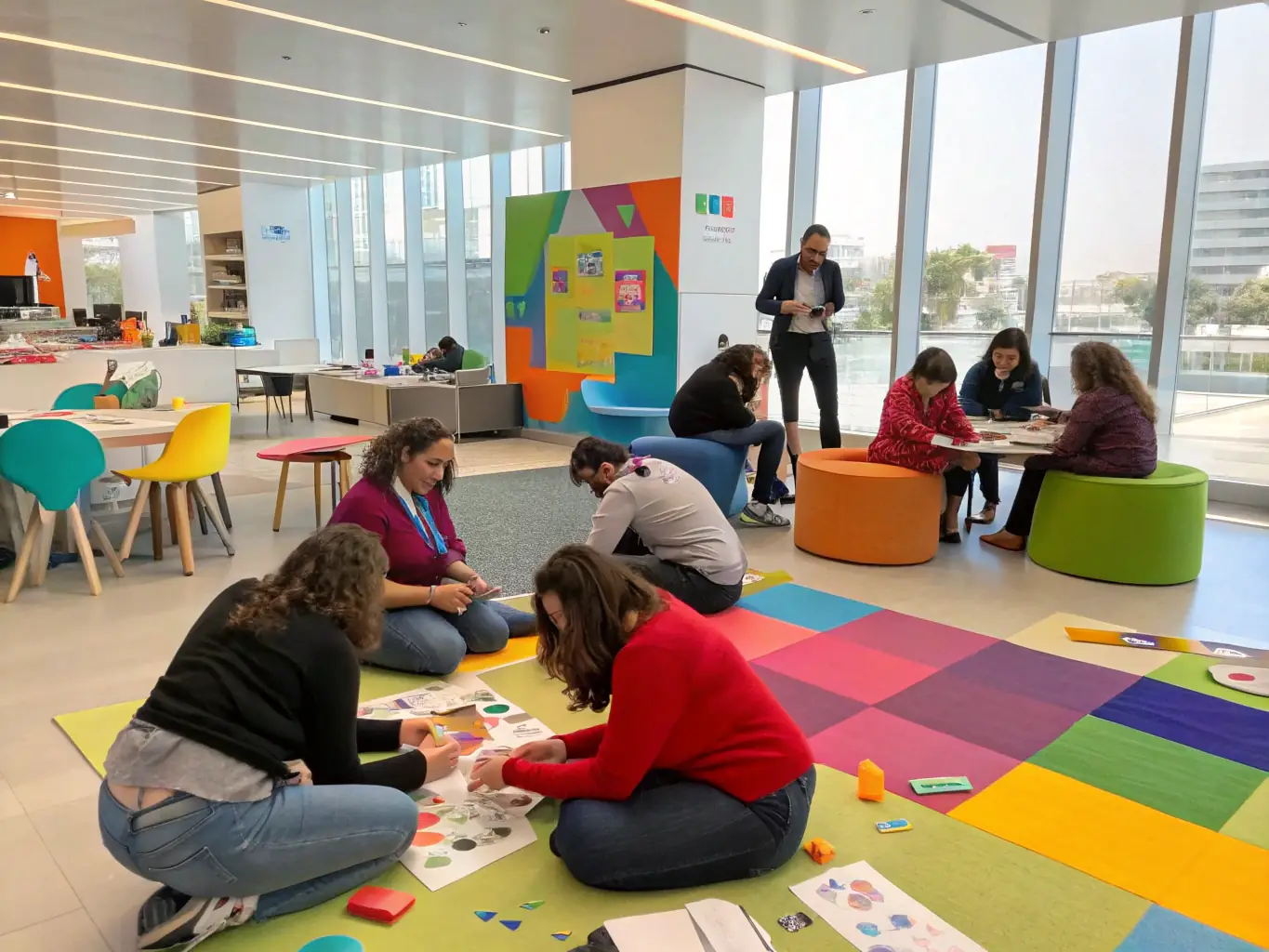 An image showing participants engaged in a cultural workshop, with facilitators guiding them through various artistic techniques.