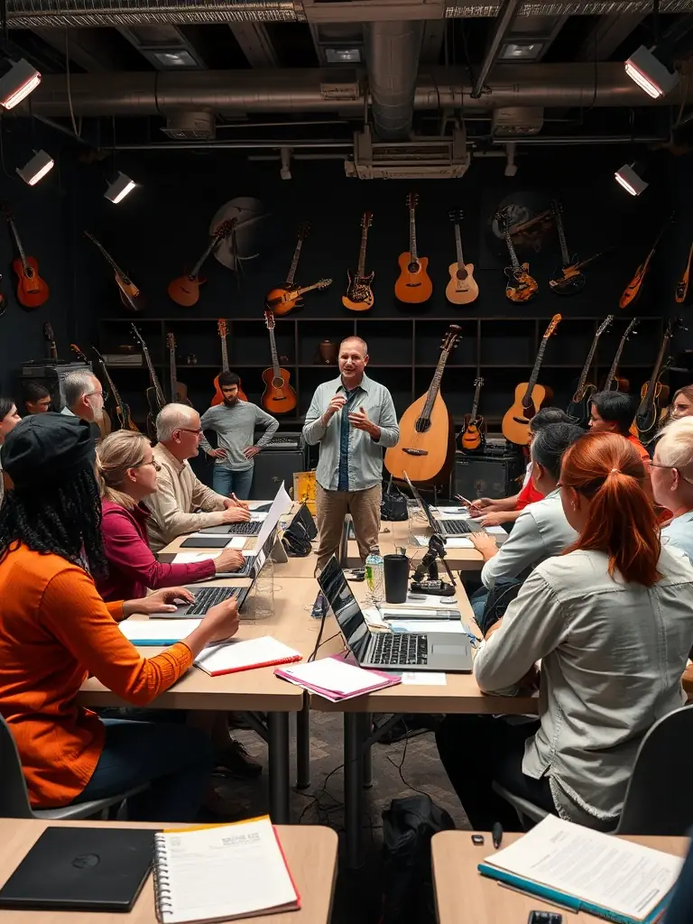 A photo of a cultural workshop led by ENLIVE'S ENLIVE'S, showing participants actively engaged in learning about music and artistic expression.